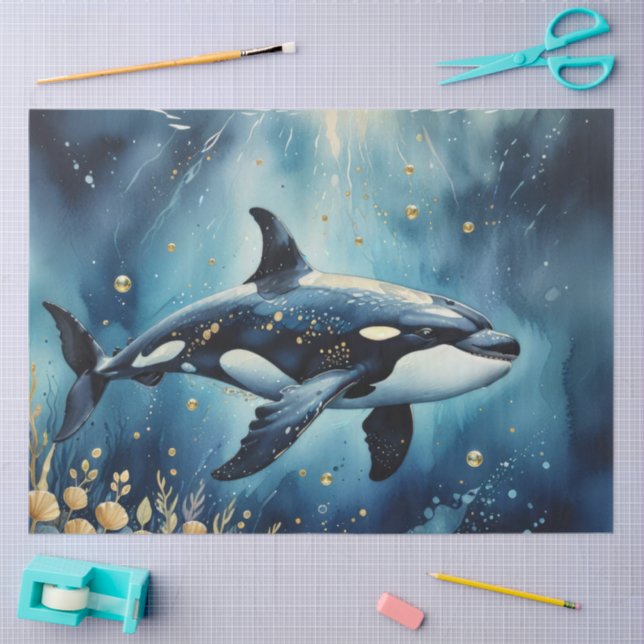 Papel De Seda Whimsical Orca in the ocean (Arte )