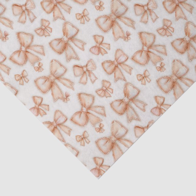 Papel De Seda Whimsical Peach Coquette Bows New Baby Shower (Detalhes)