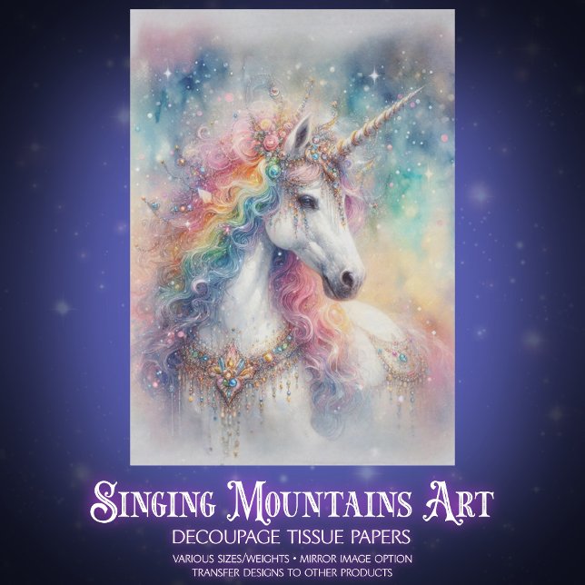 Papel De Seda Whimsical Rainbow Sparkle Unicorn Decoupage  (Criador carregado)