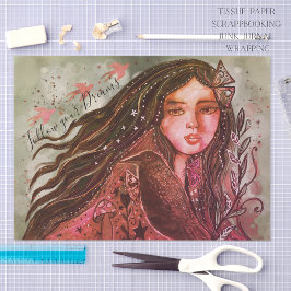 Papel De Seda Whimsical Raven Girl Follow Your Dream Mixed Media