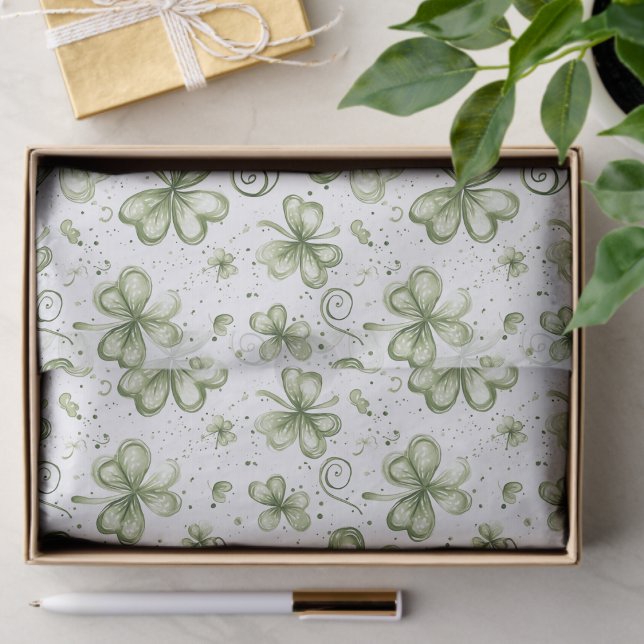 Papel De Seda Whimsical Sage Green Watercolor Shamrock  (Criador carregado)