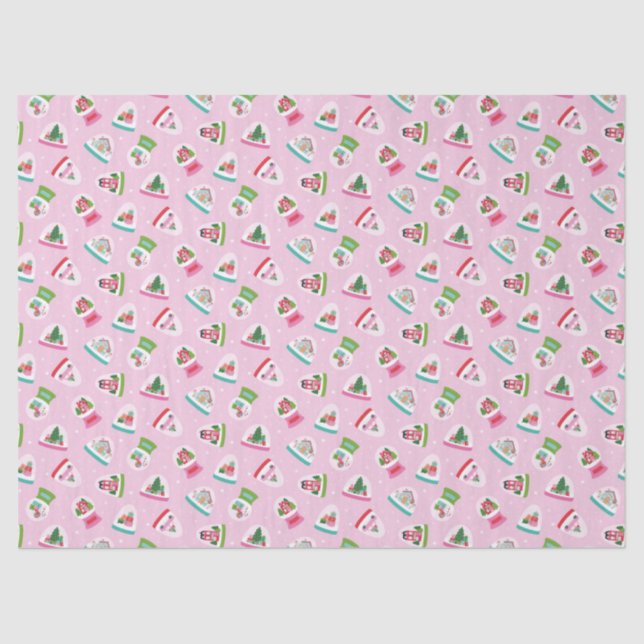 Papel De Seda Whimsical Snow Globes in Pastel Pink Pattern (Frente )