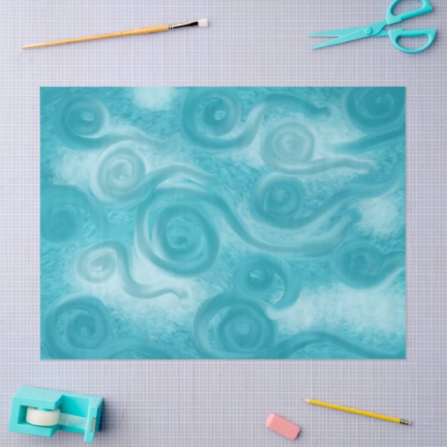 Papel De Seda Whimsical Swirly Sky Blue Pattern Decoupage (Arte )