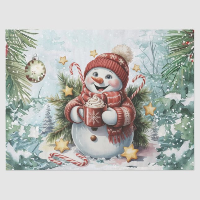 Papel De Seda Whimsical Vintage Decoupage Christmas Snowman (Frente )