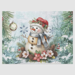 Papel De Seda Whimsical Vintage Decoupage Christmas Snowman