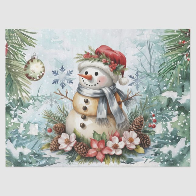 Papel De Seda Whimsical Vintage Decoupage Christmas Snowman (Frente )