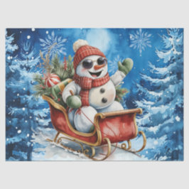Papel De Seda Whimsical Winter Blue Christmas Snowman