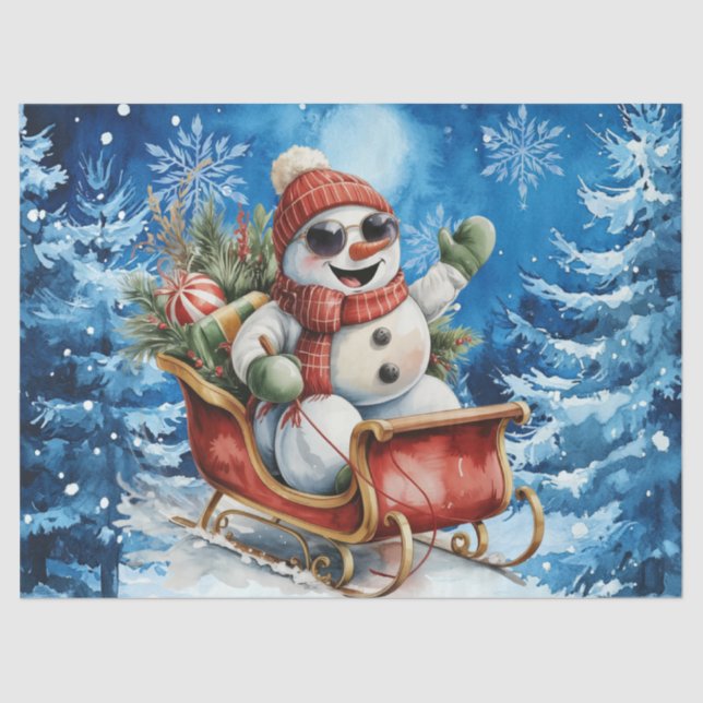 Papel De Seda Whimsical Winter Blue Christmas Snowman (Frente )