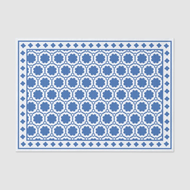 Papel De Seda White Blue Modern Bone Inlay Decoupage Paper (Frente )
