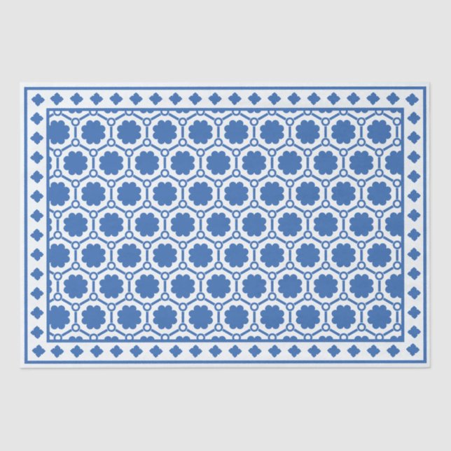 Papel De Seda White Blue Modern Bone Inlay Decoupage Paper (Frente )