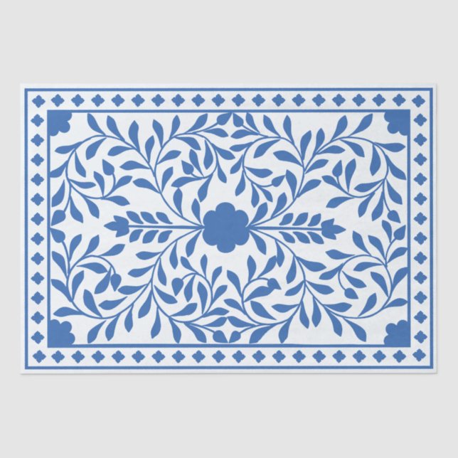 Papel De Seda White Blue Traditional Bone Inlay Decoupage Paper (Frente )