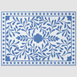 Papel De Seda White Blue Traditional Bone Inlay Decoupage Paper