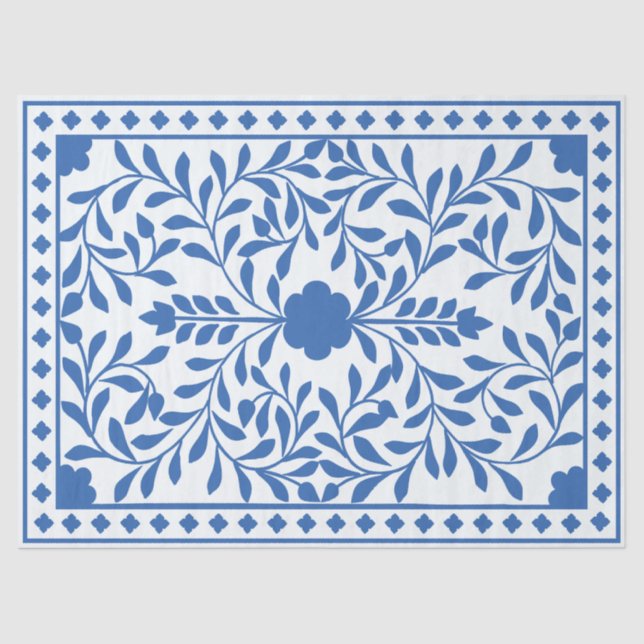 Papel De Seda White Blue Traditional Bone Inlay Decoupage Paper (Frente )
