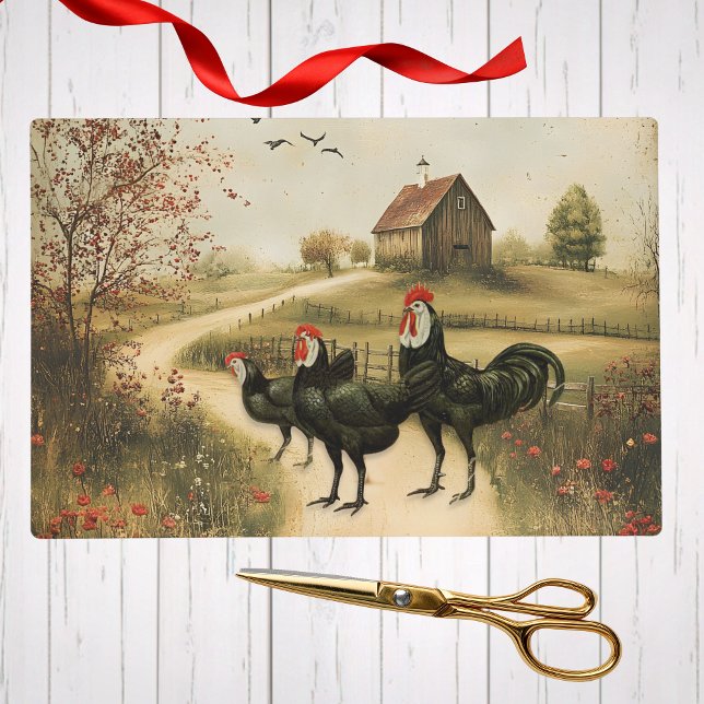 Papel De Seda White Faced Black Spanish Bantam Roosters Chickens (Criador carregado)