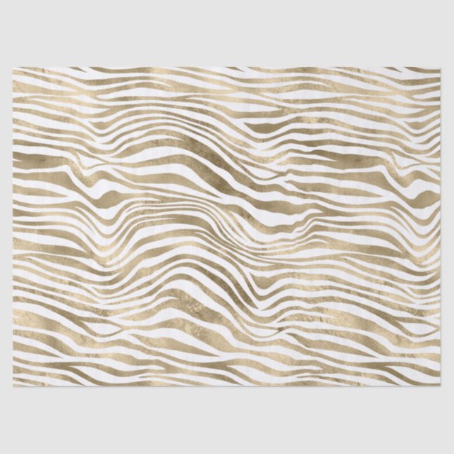 Papel De Seda White Glam Dourado Zebra Impressão Animal   (Frente )