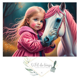 Papel De Seda White horse and Little Cutie in a pink coat v2