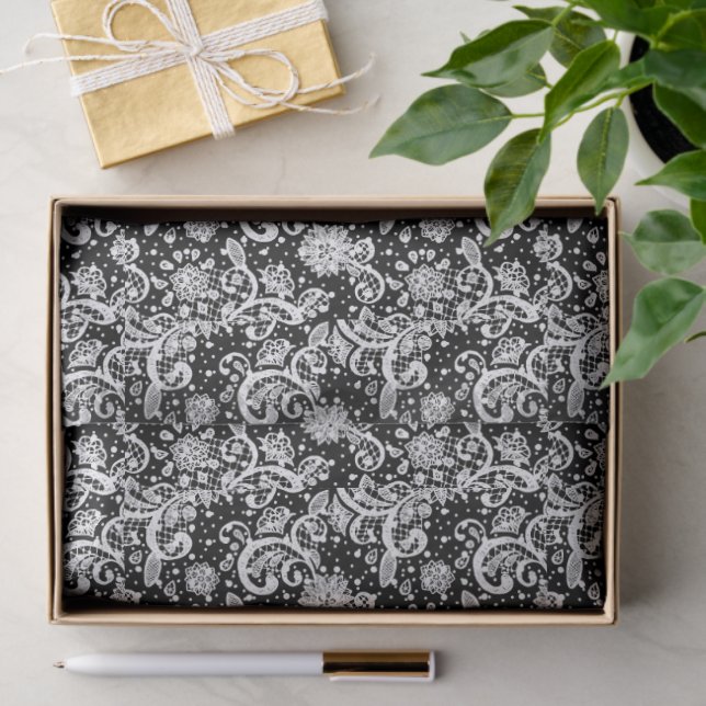Papel De Seda White Lace on Black  (Presente)