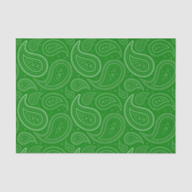 Papel De Seda White Paisley Standard on Green Tissue Paper (Frente )