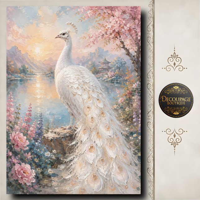 Papel De Seda White Peacock Blossom Garden Decoupage (White Peacock Blossom Garden Decoupage Tissue Paper)