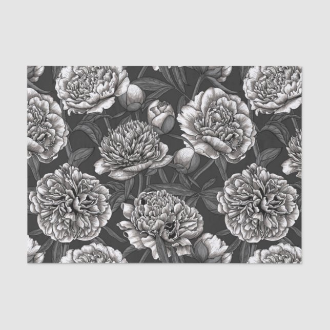 Papel De Seda White peony flowers on dark gray (Frente )