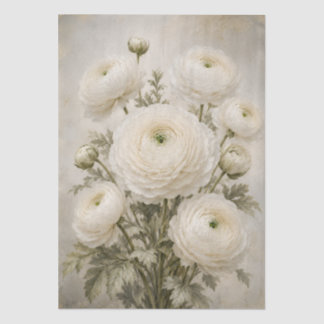 Papel De Seda White Ranunculus Decoupage Paper | Vintage Mood
