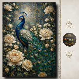 Papel De Seda White Rose Peacock Decoupage