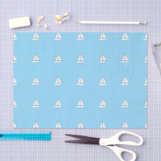 Papel De Seda White Sailing Boats on Blue Background Tissue