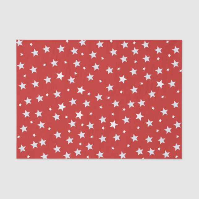 Papel De Seda White Stars (Estrelas brancas) em vermelho (Frente )