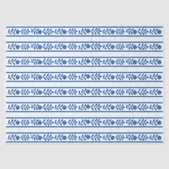 Papel De Seda Whiteblue Bone inlay Floral Border Decoupage Paper (Frente )