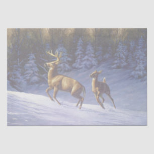 Papel De Seda Whitetail Deer Buck & Doe na Neve de inverno