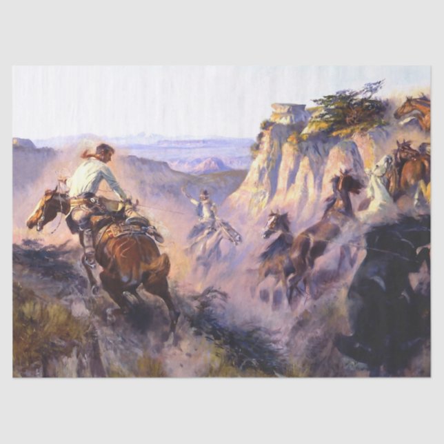 Papel De Seda "Wild Horse Hunters", por Charles M Russell (Frente )