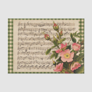 Papel De Seda Wild Rosa Vintage Sheet Music Check Tissue Paper