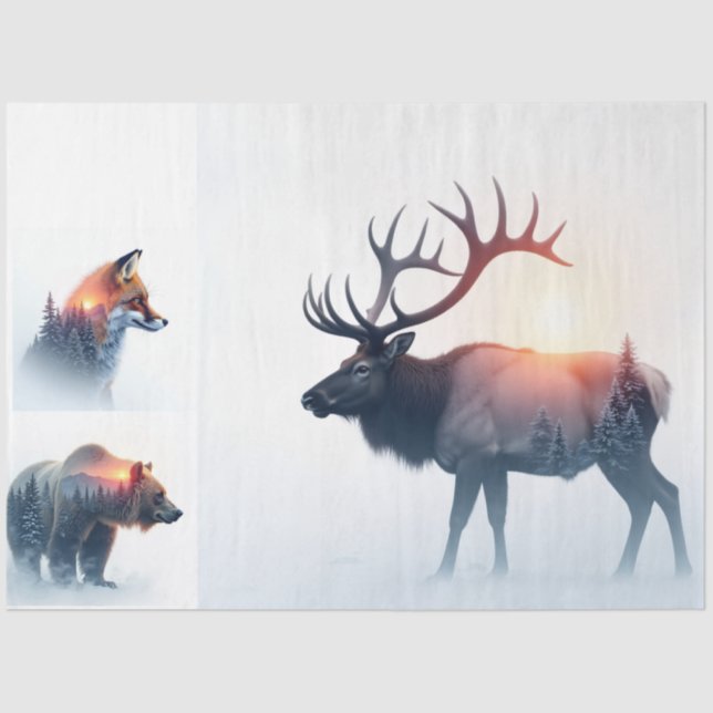 Papel De Seda wildlife sunset double exposure bundle (Frente )