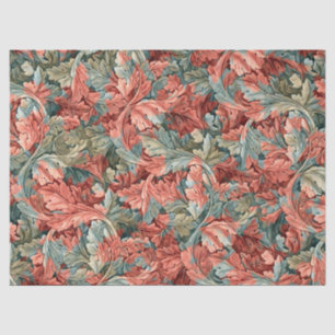 Papel De Seda William Morris Acanthus Botânico Vermelho Verde