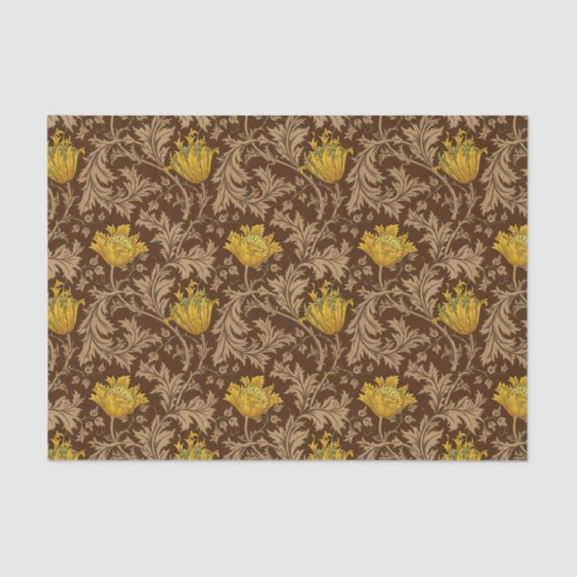 Papel De Seda William Morris Anemone, Brown e Mustard Dourados (Frente )