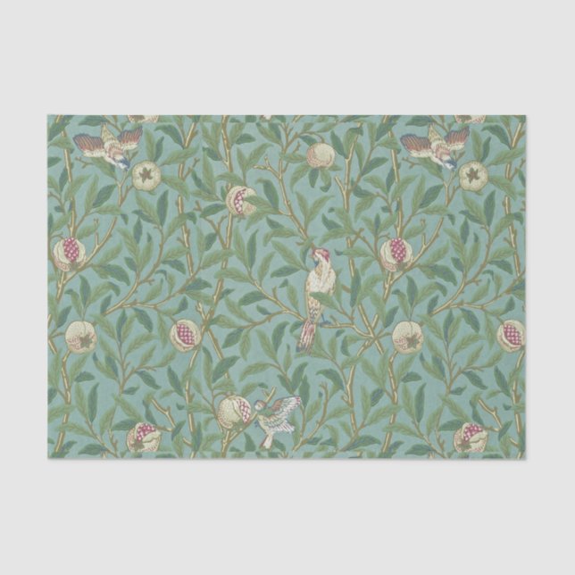 Papel De Seda William Morris, Birds and Pommegrenates - Verde (Frente )