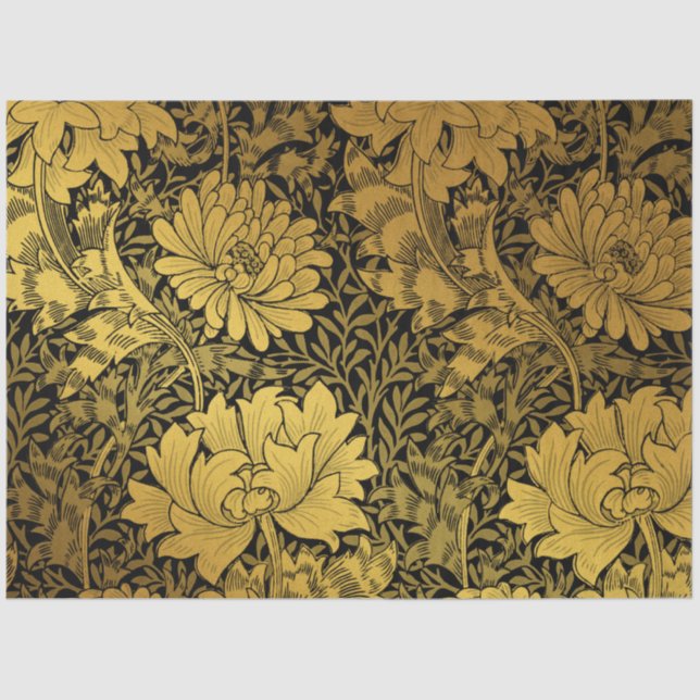 Papel De Seda William Morris Black E Dourado Padrão Floral (Frente )