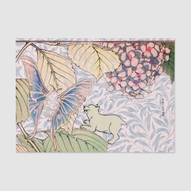 Papel De Seda WILLIAM MORRIS CAT CHASING BUTTERFLY Tissue Paper (Frente )