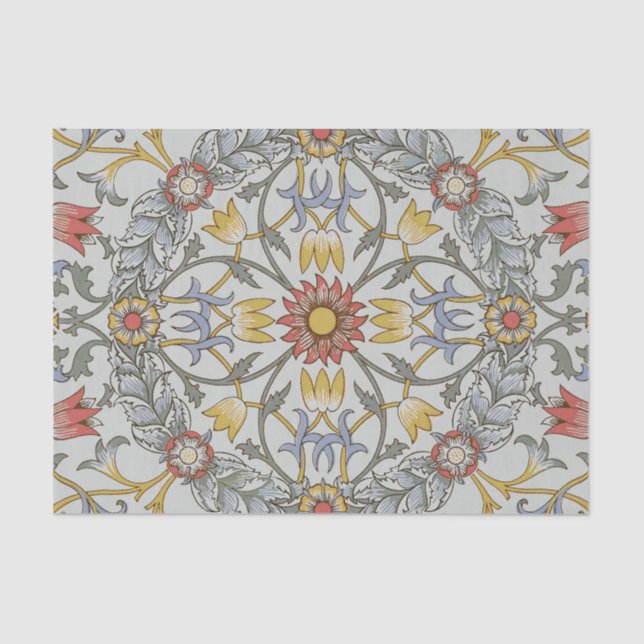 Papel De Seda William Morris Floral Circle Flower Illustration (Frente )