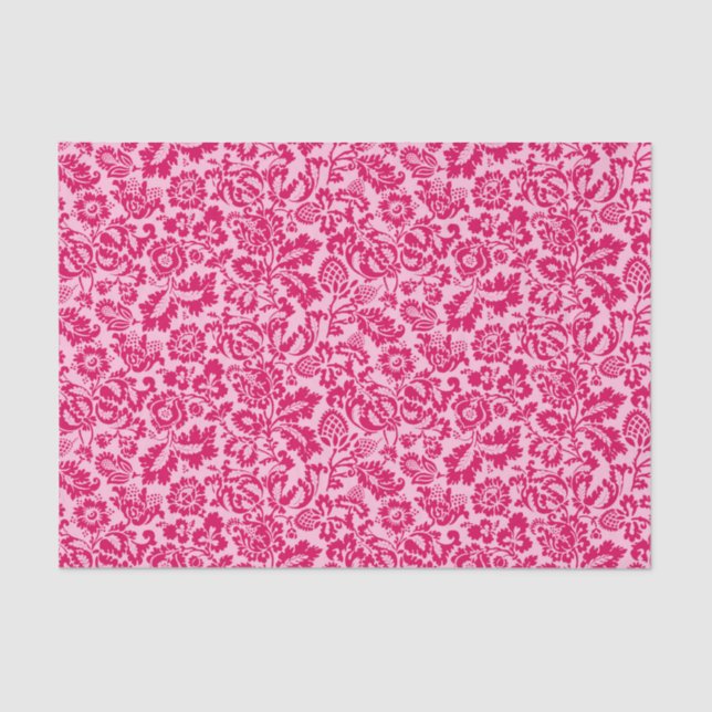 Papel De Seda William Morris Floral Damask, Fuchsia e Rosa (Frente )