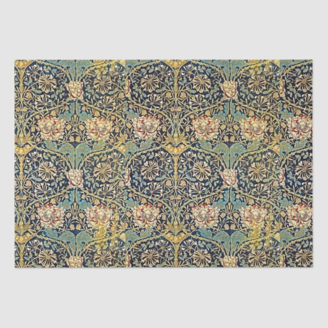 Papel De Seda William Morris Floral Padrão Dourado Turquoise Ver (Frente )