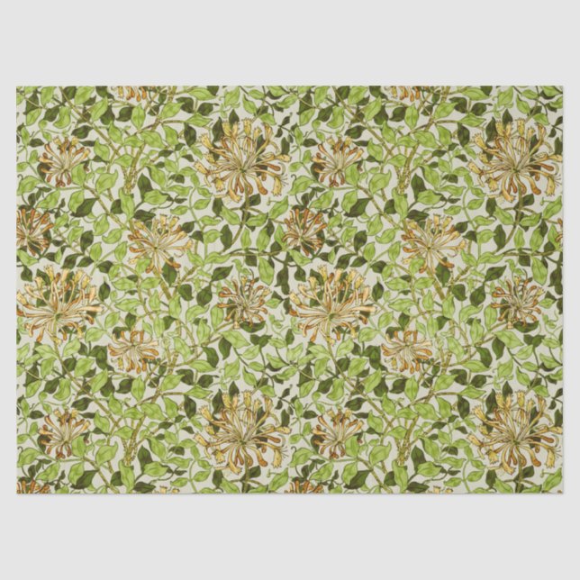 Papel De Seda William Morris Honeysuckle Flores Verdes (Frente )