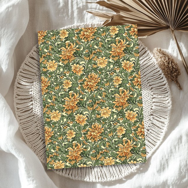 Papel De Seda William Morris inspirou a floração verde pastel co (William Morris inspired orange pastel green floral Tissue Paper)