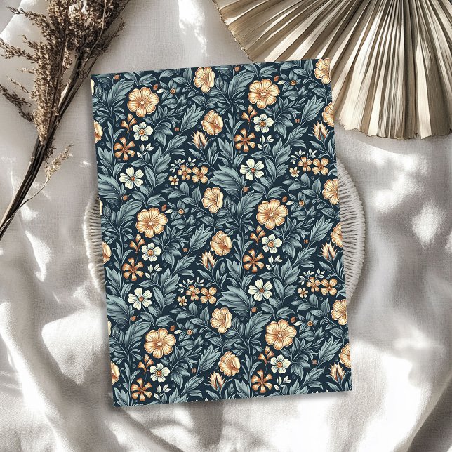 Papel De Seda William Morris inspirou flores pastosas de marfim (William Morris inspired pastel peach ivory flowers Tissue Paper)