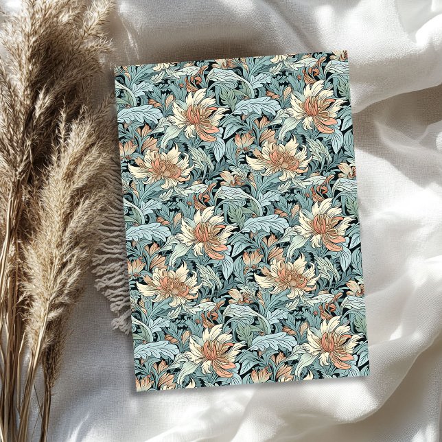 Papel De Seda William Morris inspirou pêssego azul pastel (William Morris inspired pastel blue ivory peach Tissue Paper)