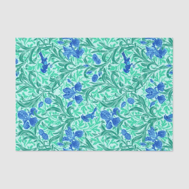 Papel De Seda William Morris Irises, Cobalt Blue, Aqua e Teal (Frente )