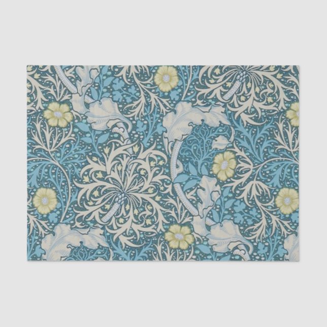 Papel De Seda William Morris, padrão art nouveau, algas, azul,f (Frente )