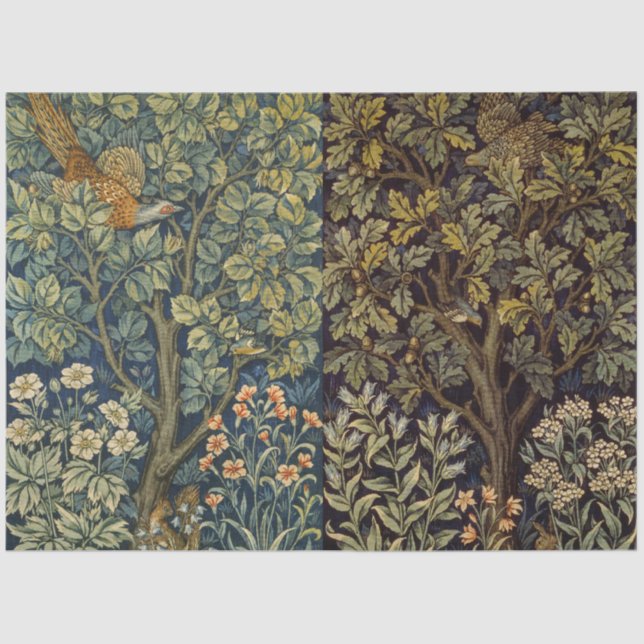 Papel De Seda William Morris - Pheasant Bird Tree Botanical (Frente )