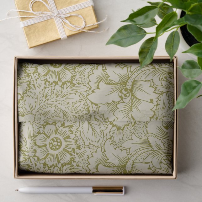 Papel De Seda William Morris Poppy Classic Floral Green (Presente)
