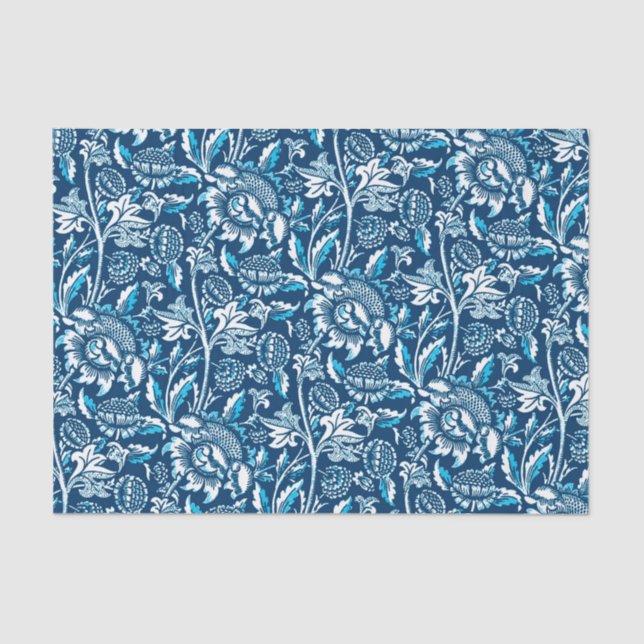 Papel De Seda William Morris Sunflower, Azul Escuro e Branco (Frente )